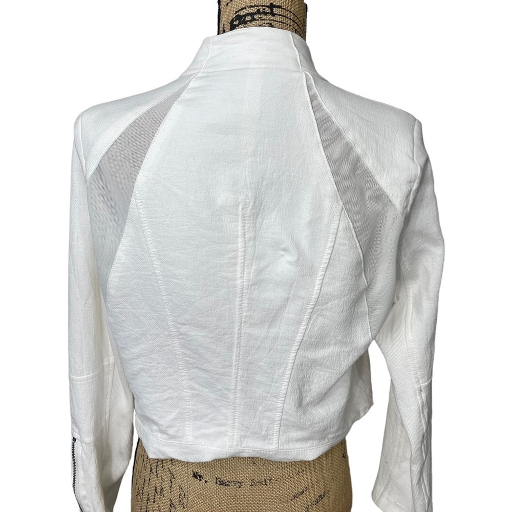 BLANK NYC White Moto Blazer with Mesh Detail Size Size Large Cropped - Picture 12 of 16